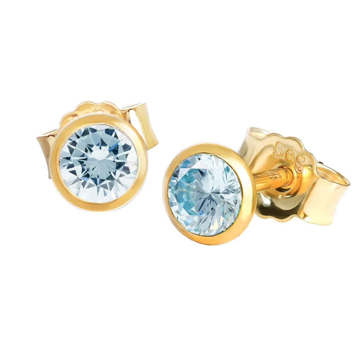 NKlaus Paar kleine Ohrstecker mit echtem Blautopas, 585 Gelbgold 14 Karat