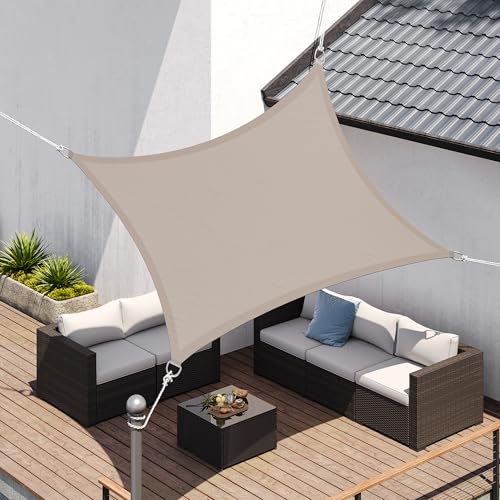 SONGMICS Sonnensegel, 2 x 3 m, wasserabweisend, Wassersäule 665 mm, reißfestes Polyester, UV-Schutz 93%, Terrasse, Garten, Balkon, rechteckig, 2 m Seile, Taupe GSH23TP 1