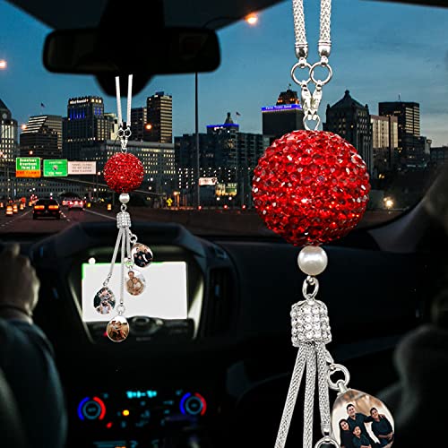 Folhaoth Personalized Photo Pendant Bling Car Mirror Accessories For Women Men Bling Love Heart Ball Crystal Car Rear View Mirror Charms Lucky Hanging Accessories #TOP30