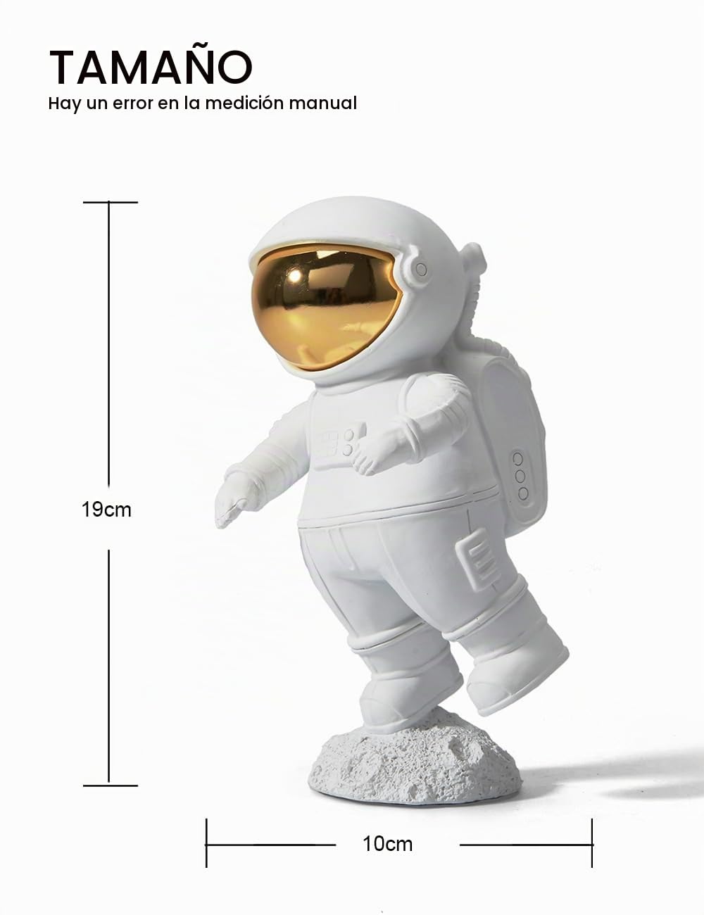 HAUCOZE Astronauta Figura Escultura Hogar Adorno Modern Decoración Art 19cm | Blanca Resina Estatua con Visor Dorado Interior Artesanal Navidad Regalo para Estantería Mesa Escritorio