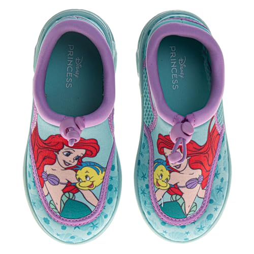 Little Mermaid Girls Water Shoes Ariel & Flounder Aqua Socks Quick Dry Slip-On Beach Pool Shoes- Turquoise Lavander Size 9-10 Toddler
