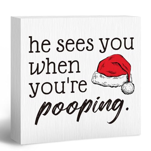 ANIANG Christmas Bathroom Decor, Funny Christmas Decorations, He Sees You When You're Sign, BathroomChristmas Decorations, ChristmasSign, ChristmasWood Table Decor for Guest Bathroom Toilet
