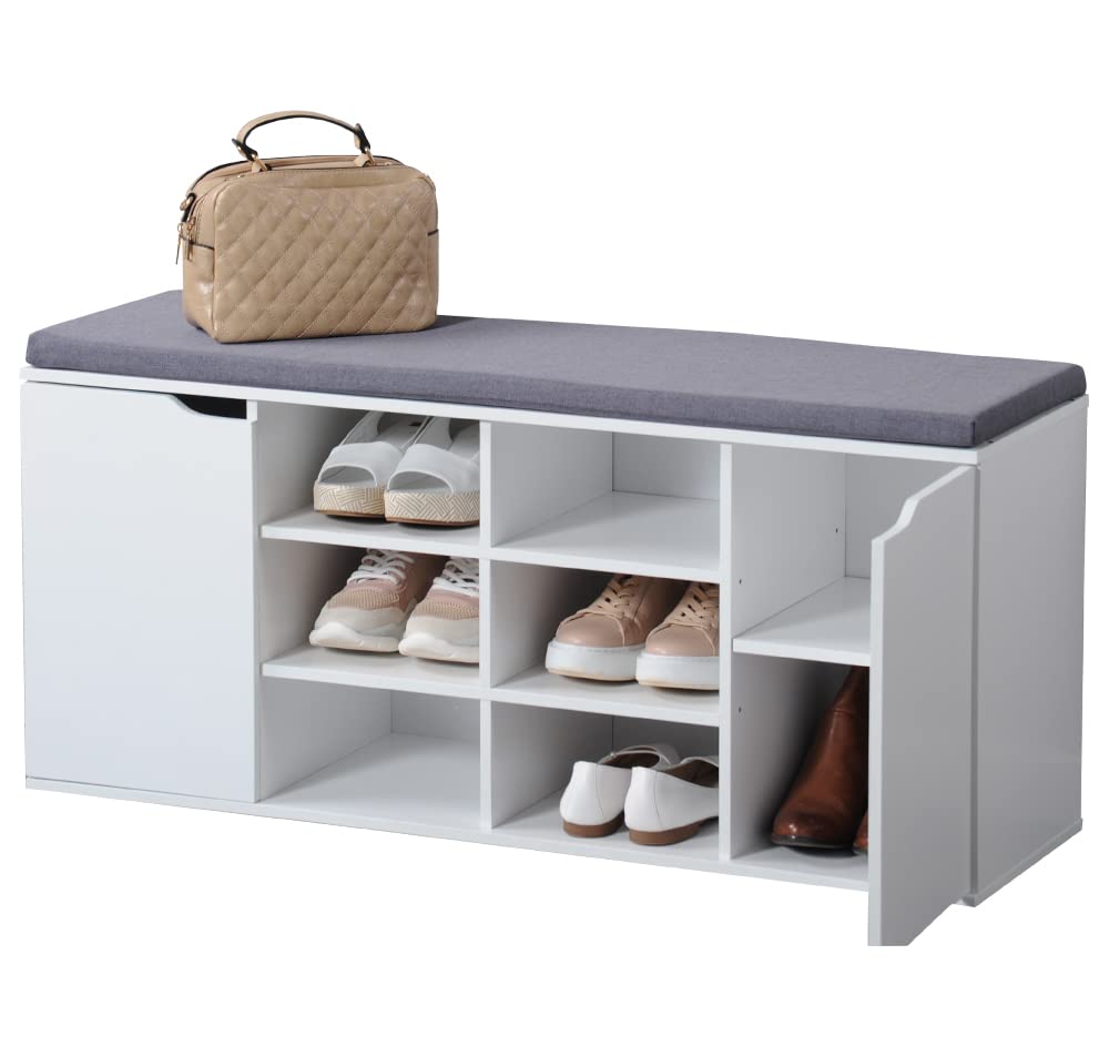Kesper | Schuhschrank mit Sitzkissen, Material: Faserplatte, Maße: B103,5 x H48 cm x L29,5 cm, Farbe: Weiß | 15918 13