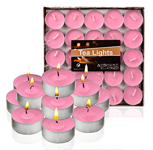 Tea Lights Candles,G2PLAY Set of 50 Unscented Candle for Home, Patio, Gardens, Outdoors, Weddings, Parties (Pink)