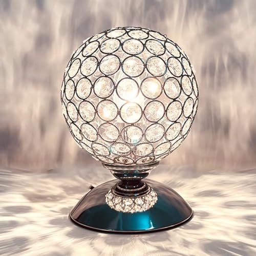 Preisvergleich Produktbild GUANSHAN Silberne Kristall-Tischlampe, sphärisches Nachtlicht, dimmbar, moderne Nachttischlampe mit Touch-Sensor-Touch-Funktion, für Wohnzimmer, Schlafzimmer