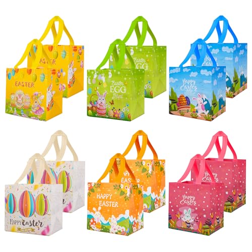 Daomong Easter Bunny Bags with Handles 12 PCS Easter Egg Hunt Bags Candy Treat Gifts Bags for Easter Party Favor Supplies Gifts Wrapping Table Decor Holiday Party Supplies