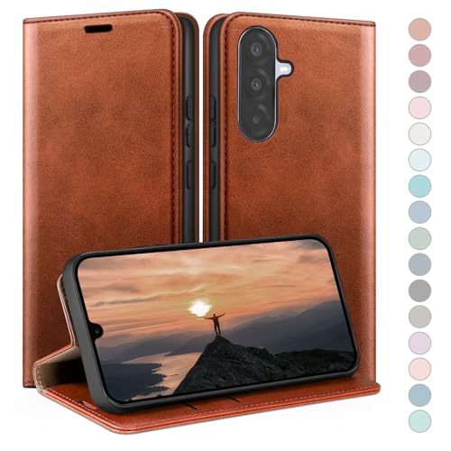 Coque Samsung Galaxy A26 en cuir premium avec blocage RFID et étui portefeuille brun clair