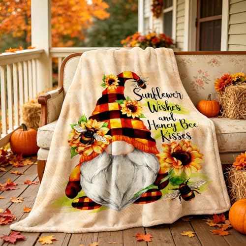 tiosggd Fall Sunflower Gnome Blanket, Gnome Gifts for Women 60''x50''