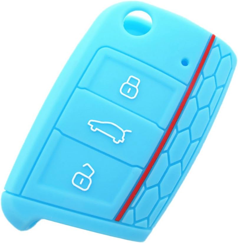 ADS Silicone Car Key Protection Case/Car Key Cover/Fob Holder for VW SKODA SEAT 3 Buttons -Universal Accessories for Volkswagen VW Golf 7 GTI Golf VII MK7 Skoda Octavia A7 Seat Leon 5F SC ST(Sky Blue)
