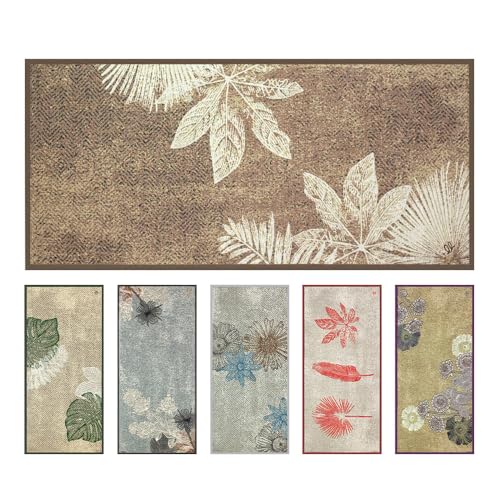 OLIVO.shop SPRINT PLANT Tappeto moderno cucina, Tappeto cucina antiscivolo lavabile, Tappeto cucina foglie, Passatoia cucina antiscivolo, vari colori e misure. (Beige, 40x68 cm)