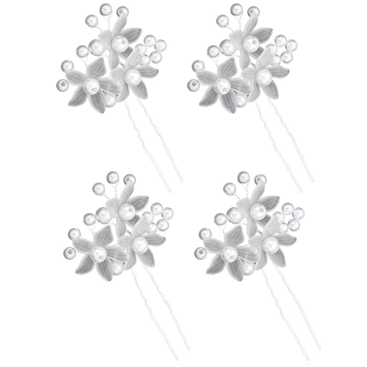 VAGHBHATTBride Wedding Pearl Hair Pin Bridal Silver Crystal Hair Pieces Rhinestone Hair Accessories for Women and Girls (Pack Of 4) (White)