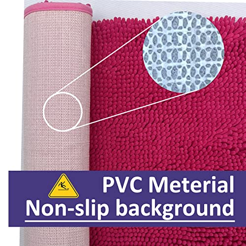 Image of Deep Pink Plush Bath Set - 3 Piece Anti-Slip Mats, Soft Chenille Shaggy Mat for Bathroom, Bedroom & Living Room, Water Absorbent