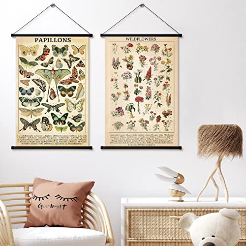 2 Pcs Vintage Butterfly Flower Poster Fungus Art Prints Rustic Wall Hanging Illustrative Reference Chart Poster For Living Room Office Classroom Bedroom Decor Frame, 15.35 X 23.62 Inches (Butterfly) #TOP3