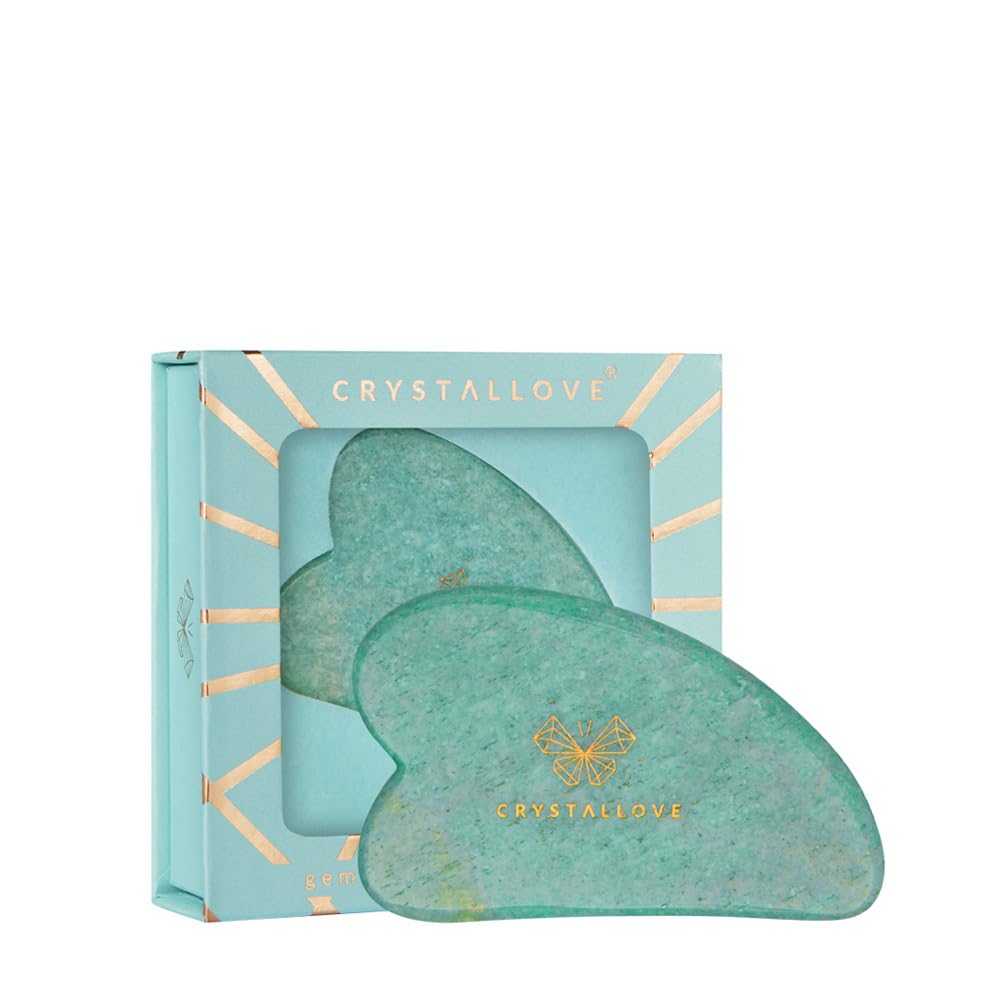 CRYSTALLOVE Gua Sha Stein aus Amazonit – Gesichtsmassage Tool Limited Edition – Gua Sha für Gesicht, Hals & Dekolleté – Lymphdrainage & Anti Aging Beauty Tool