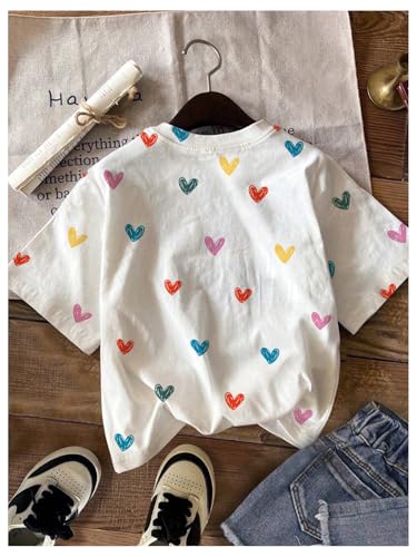 Floerns Girl's Heart Print Crew Neck T Shirt Short Sleeve Cute Casual Tee Top2