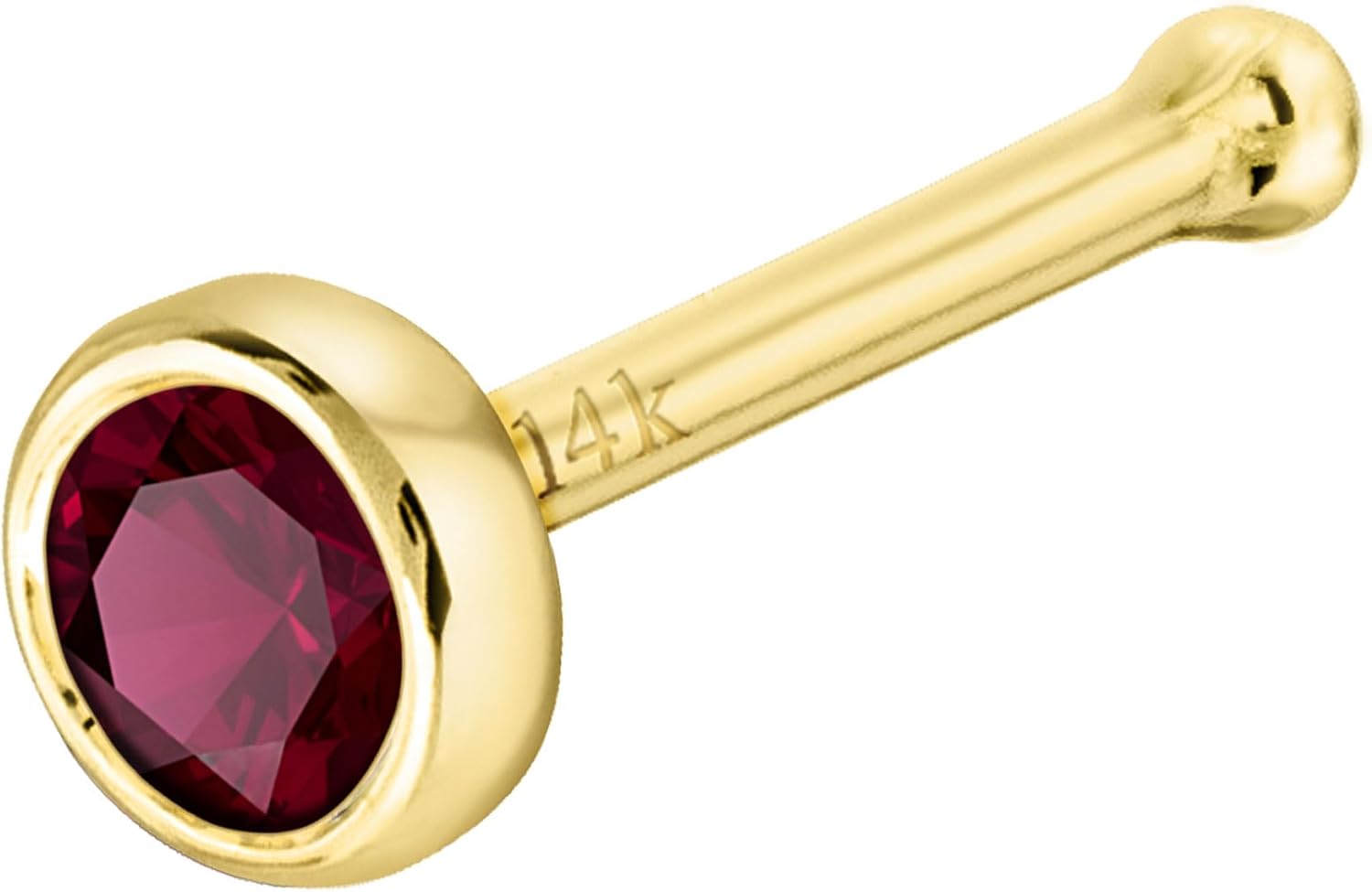 Solid 14K Gold Ball-end Stud Bezel Set Ruby 22G Nose Bone Nose Stud - 14K White Gold / 14K Yellow Gold July Birthstone Nose Ring Stud