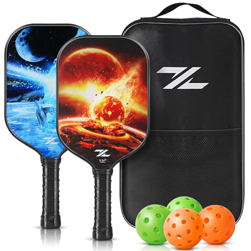 Pickleball Paddles,Pickleball Paddle Set with 2 Premium Fiberglass Paddles, 4 Pickleball Balls & Carry Bag, Durable Pickleball Racket Set for Men, Women & Kids (Ice and Fire)