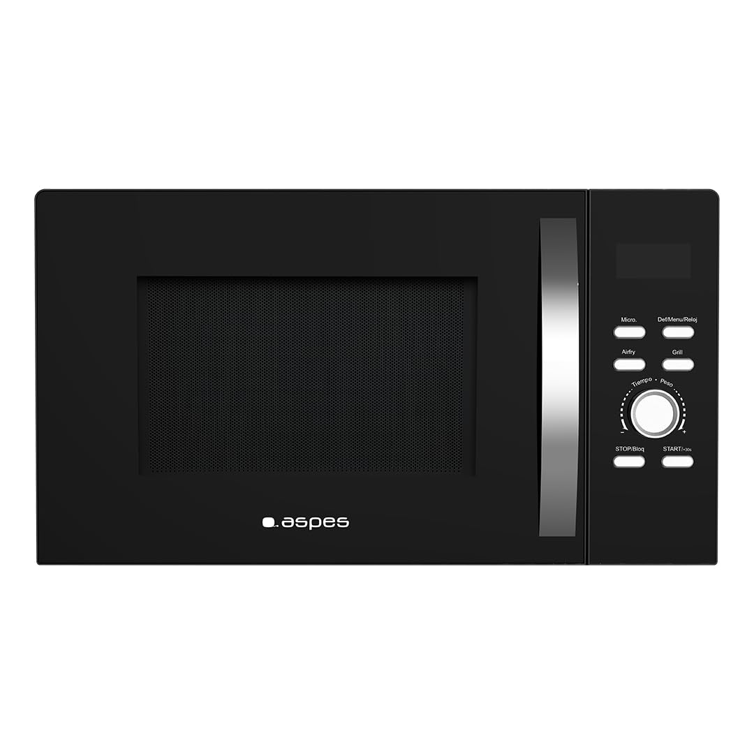 Aspes Kuchenka mikrofalowa 28 litrów Grill Wolna instalacja, Czarne szkło AMWAF28900GN. 900W, 5 programów, sterowanie elektroniczne, tryb rozmrażania, stal nierdzewna, łatwe czyszczenie, timer 60min