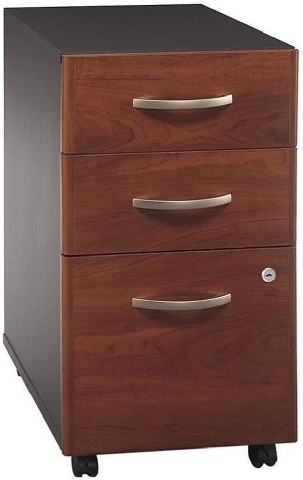 Scranton & Co 3-Drawer Mobile Pedestal Filing Cabinet, Hansen Cherry Finish, Locking Bottom Drawers, Ball-Bearing Slides, Fits Under Desk Shell, Office Storage Solution for Legal and Letter Files