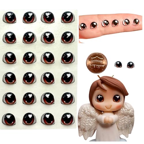 Image of 3D Resin Doll Eyes - 7mm Self-Adhesive Craft Eyes (24 pcs / 12 Pairs) - Realistic Cabochon Eyes for Amigurumi, Dolls, Polymer Clay, Cold Porcelain, Felt & DIY Crafts (Dark Brown)
