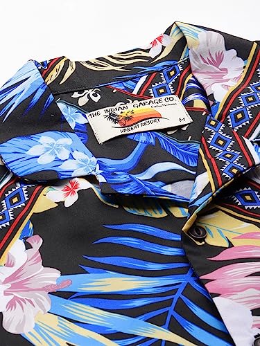 Image of The Indian Garage Co Men Regular Fit Tropical Print Resort Wear Boxers & Shirt Co-ords Set