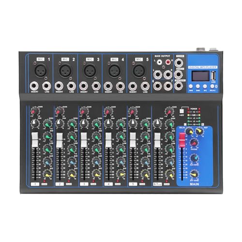 2/7/8 Channel Studio Audio Mixer DJ Sound Controller Interface W/USB Drive for PC Recording Input Bluetooth USB Digital Sound Mixing Console Board Suitable for Stage and Karaoke (7Channel)