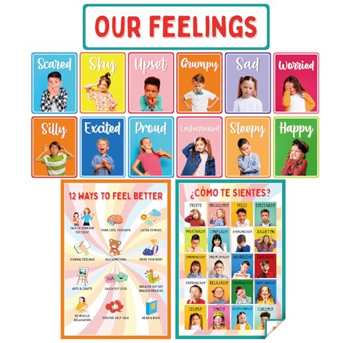 Affiches éducatives émotions AmazingSpark lot de 10 posters bilingues pour école et maison