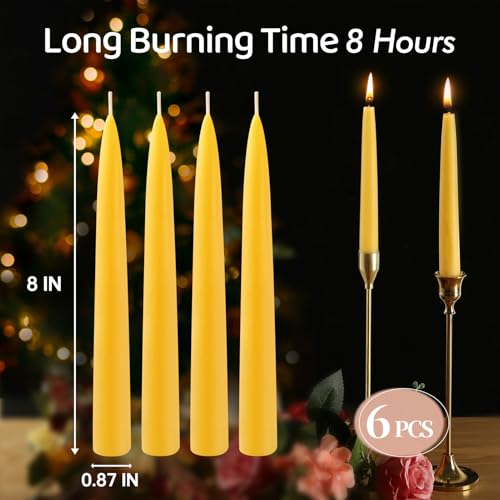 Image of Beeswax Taper Candles,Non-Toxic Bees Wax Candle Sticks for Home,8in,6 Pack
