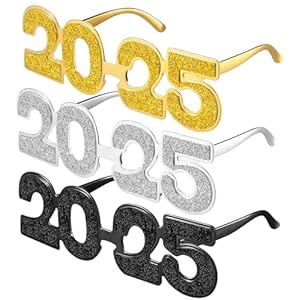 Kanayu 3 Pcs 2026 Glasses New Years Eve Glasses Props 2026 New Years Party Supplies for Women Men, Gold, Silver, Black(Glitter Style)