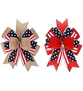 Meseey Patriotic Bows for Wreaths Large Burlap Red White Blue Stripe Stars Bow for 4th of July In...