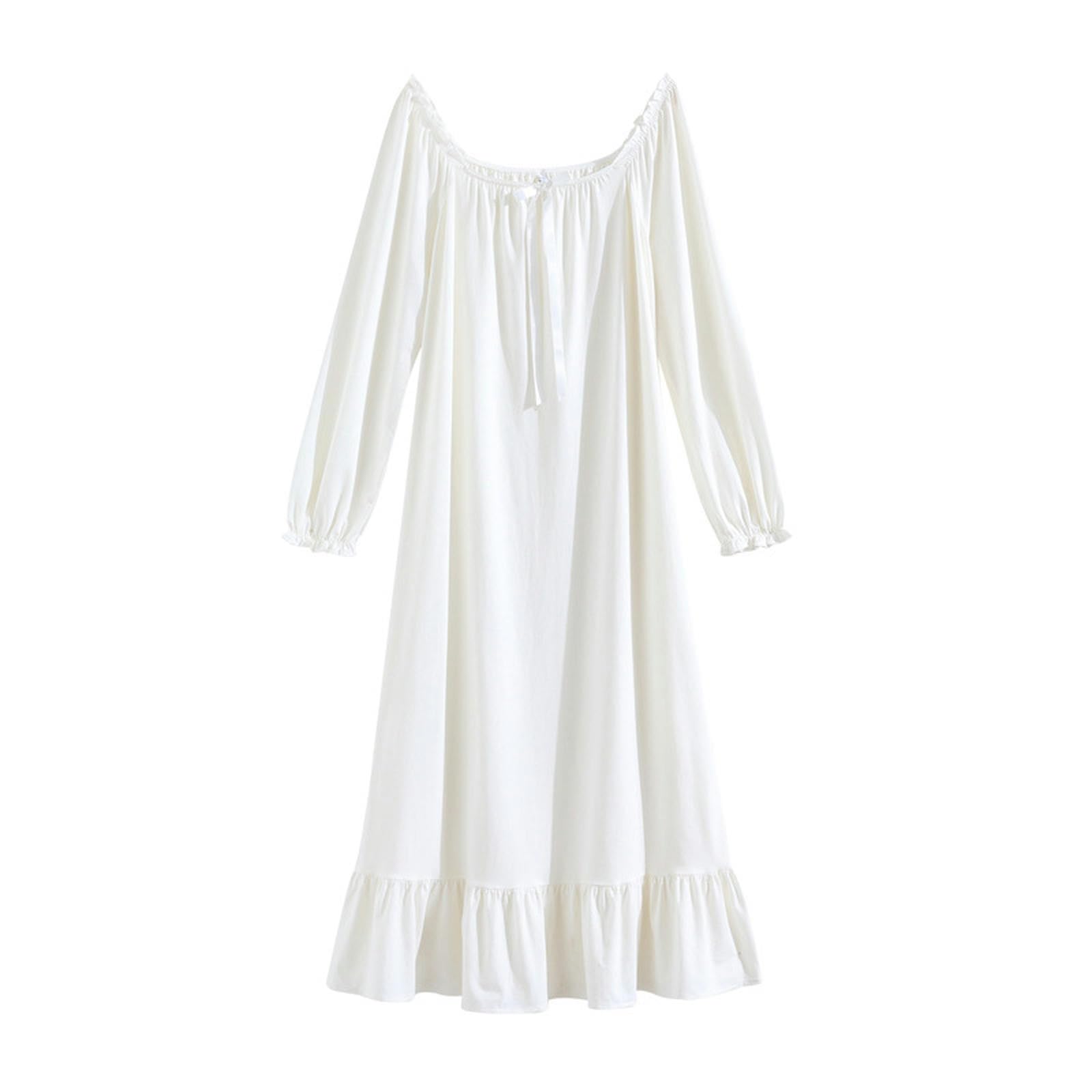 Camicia da Notte Donna Nightdress Cotton Women Spring And Autunno Sottile retrò Long Girl Girl Princess Style Long Sleeve Pigyamas-Bianco-L