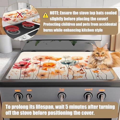 Image of Colorful Poppy Floral Stove Top Covers for Electric Stove, Electric Gas Stove Pad Heat Resistant Range Cooktop Protector for Home Decor Kitchen 28 inchx20 inch