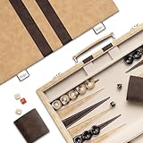 Lingle 38,1 cm Backgammon-Sets für Erwachsene, klassisches Brettspiel mit faltbarem Leder-Backgammon-Etui, Kunstleder-Außenseite und Samt-Innenseite, tragbares Reisespiel-Set (Brown)
