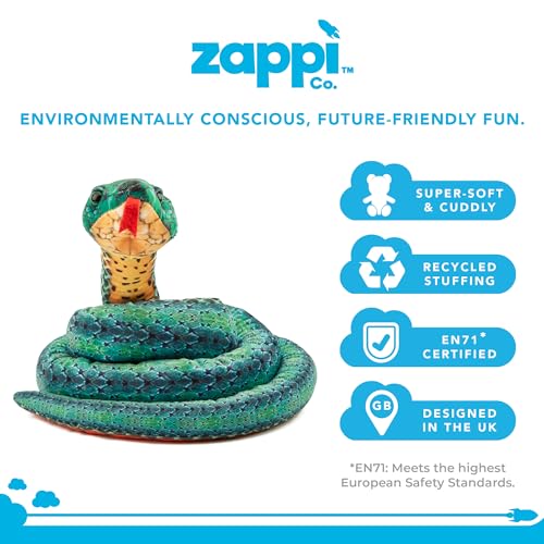Zappi Co Kinder Gefülltes Weiches Kuscheliges Plüsch-Schlangenspielzeug - Teil der Safari-Tierkollektion, perfekt für Kinder (180 cm Länge) (Grüne Ringel)