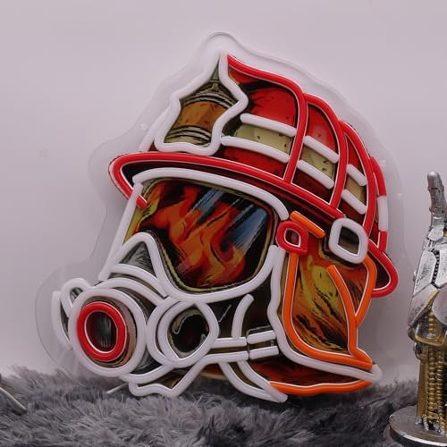 Image of Fire fighter Helmet LED Neon Sign USB Powered for Wall Decor,True Hero Firefighting Neon Night Light Sign Dimmable for Man Cave Room Party Decor, Firefighter Gifts for Men