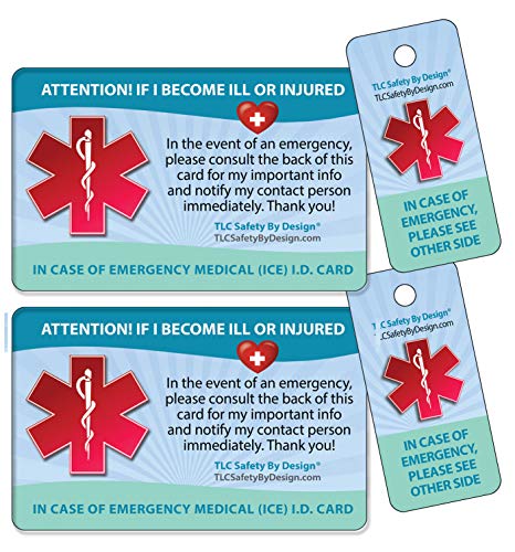 Medical Ice Alert In Case Of Emergency I.d. Identification Plastic Wallet Card And Keytag With Emergency Contact Call List Card (Qty. 2 From Tlc) #TOP29