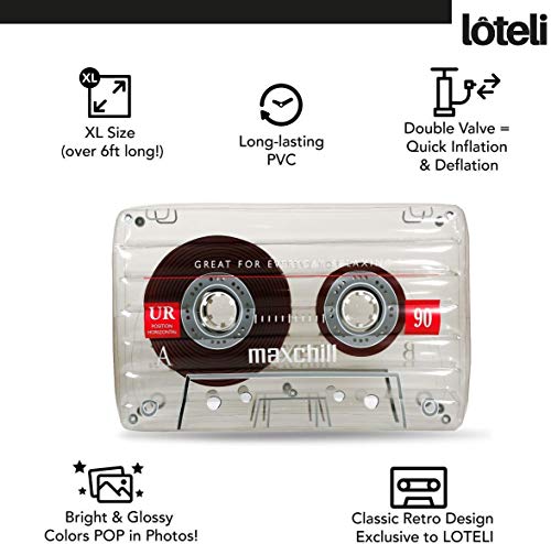 The Classic Cassette Pool Float By Loteli - Clear Cassette - Thicker And Stronger - Best Oversized Clear Inflatable For Retro Pool Parties, Summer Fun & Relaxation - Durable & Easy To Inflate #TOP1