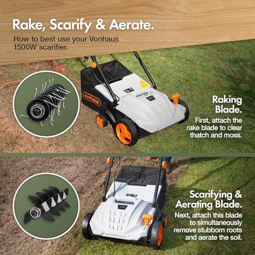 VonHaus Lawn Scarifier/Aerator/Rake Corded 1500W – 30L Box, 10m Cable - Image 2