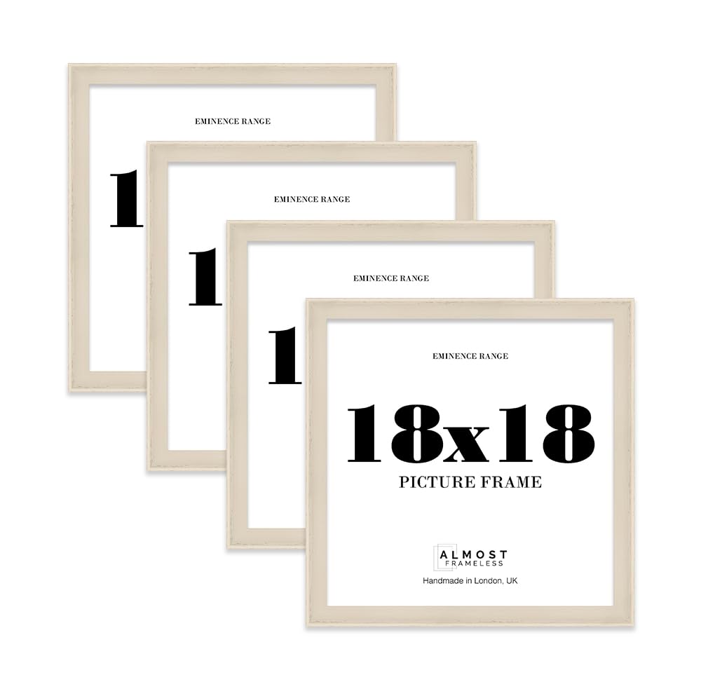 18x18 Cream Picture Frame - Rustic Wood Industrial Effect Photo Frame for Wall Display, Ideal for Posters, Prints & Home Décor, Wall Hooks, 32mm Edge - 4 Pack