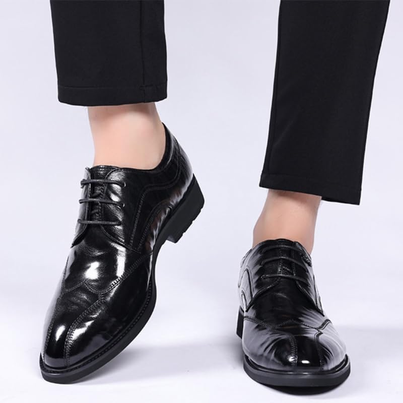 Mens Printed Leather Lace Up Oxford Shoes Pointed Toe Dress Business Casual Fashion Tuxedo Shoes2