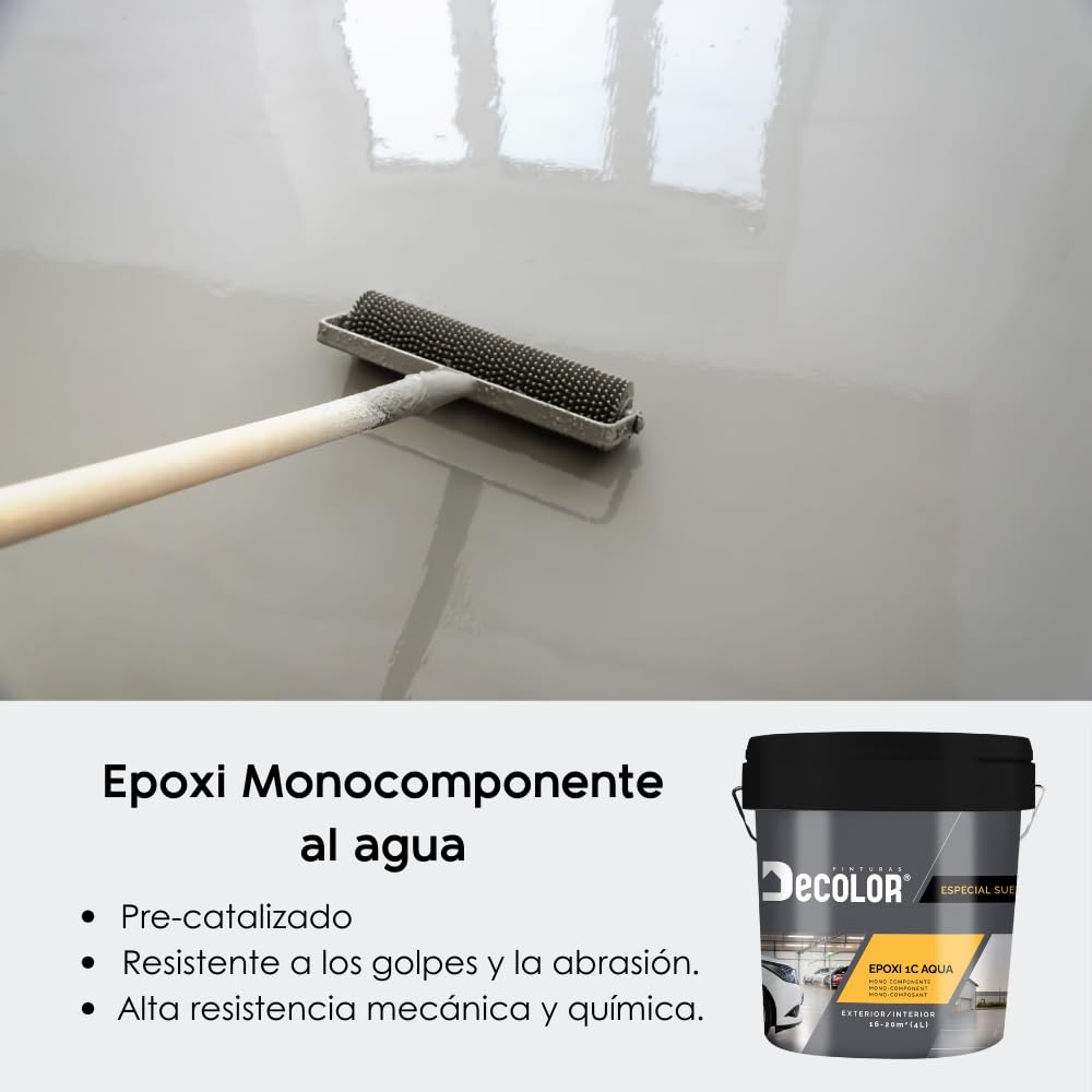 Pintura de Resina Epoxi Monocomponente para Suelos BEIGE, RAL 1001. 4 Ltr. + 2 Imprimación Decokril Rapid 750 ML