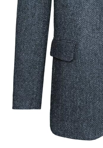 Men's Vintage Herringbone Blazer Two Button Business Casual Tweed Blend Sports Jacket4