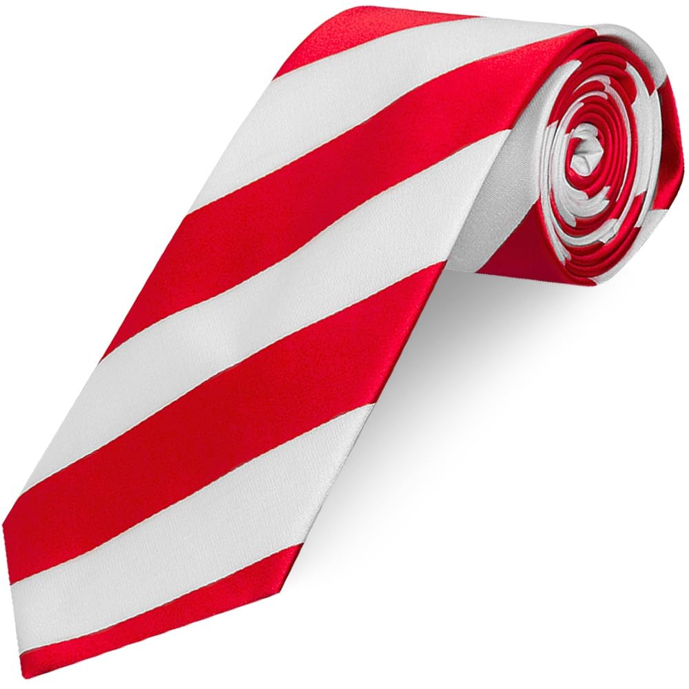 Ties R Us Men's Red And White Striped Hand Made Classic Football Tie