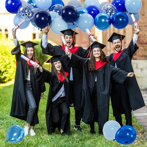 Image of 100pcs Blue Balloons Set - 12inch Metallic Chrome, Pearl, Navy & Pastel Royal Dusty Blue Balloons for Birthdays, Father's Day, 2026 Graduation Party Decorations (2 Ribbons)