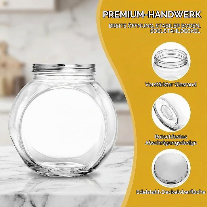 WUWEOT 4 Liter Bonbonglas mit Schraubdeckel Groß Bonboniere Vorratsglas Vorratsdose Keksdose Keksglas Rund mit Deckel Dekoglas Platzsparende und Übersichtliche Lagerung Transparent Küche, Haushalt & Wohnen