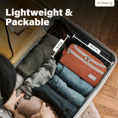 Image of Pantheon Men's Toiletry Bag - Travel Toiletry Bag Wash Bag Hanging Dopp Kit Shaving Kit for Bathroom Shower - Mens Travel Bag Hanging Toiletry Organizer Toiletry Kit for Traveling (Brick Red)