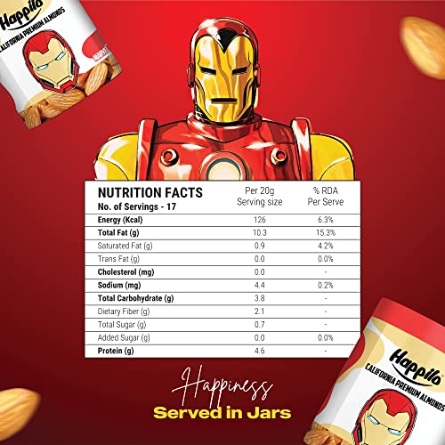 Image of Happilo Marvel California Premium Almonds 350G, Iron Man Edition High Protein Snack And Super Healthy Nuts, Raw