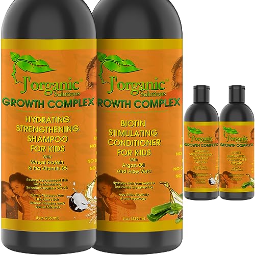 J’Organic Solutions Kids Shampoo and Conditioner – Hydrating & Strengthening – Kids Conditioner with Biotin – Phthalates-Free, No Sulfates, Paraben-Free, Baby & Toddler Shampoo and Conditioner, 2x8oz.