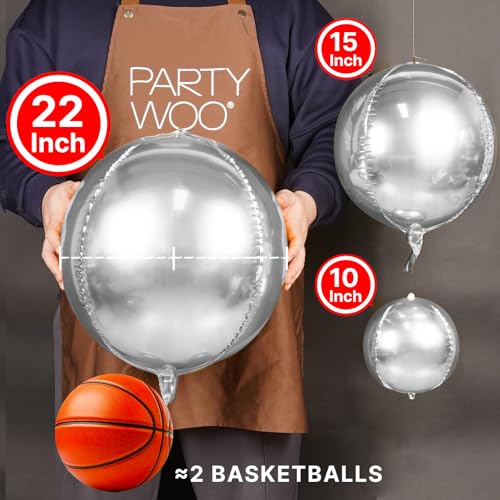 Image of PartyWoo Metallic Silver Foil Balloons 20pcs Large Round Giant 4D Balloons