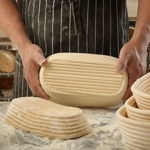 Image of Dimpola Banneton Bread Proofing Basket Banneton Basket Set Sourdough Proofing Basket Round Proofing Bowls Handmade Rattan Baskets and Liners (Oval 10 inch set of 2)